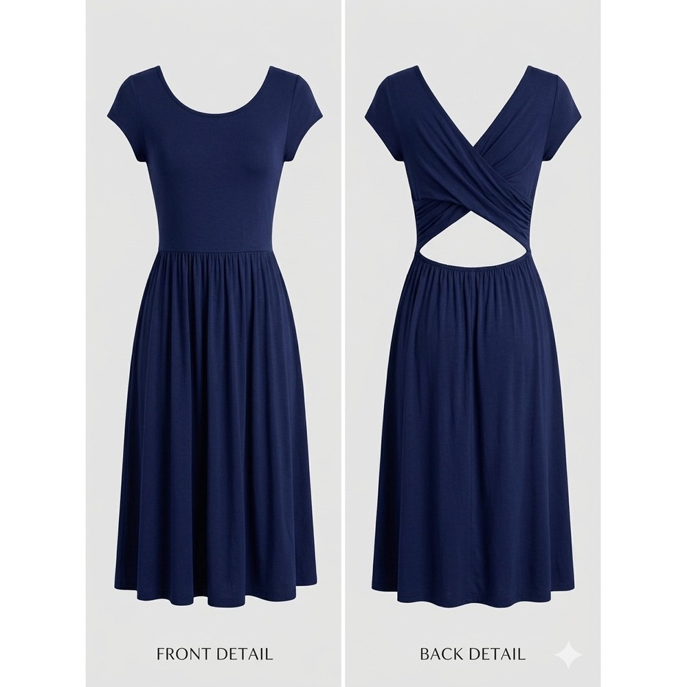 Rolla Coaster Dress Small Navy Blue Cutout Cross‎ Back Fit Flare Stretch Jersey